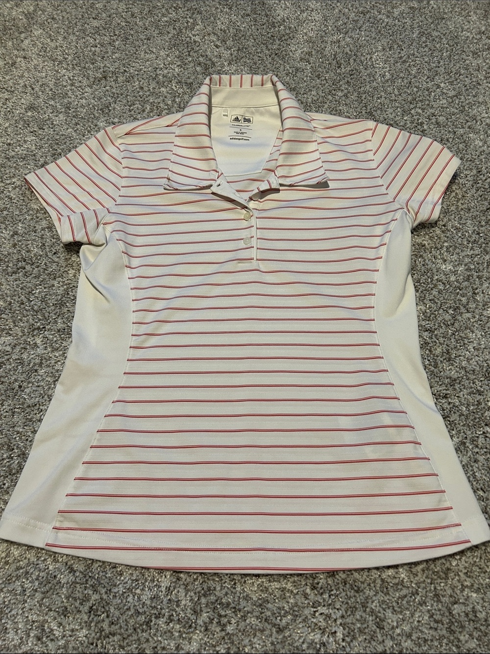 Adidas Golf Women’s White Polo Top with Red Stripes